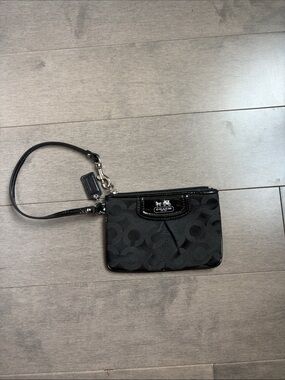 Coach Black Signature Wristlet Wallet with Strap